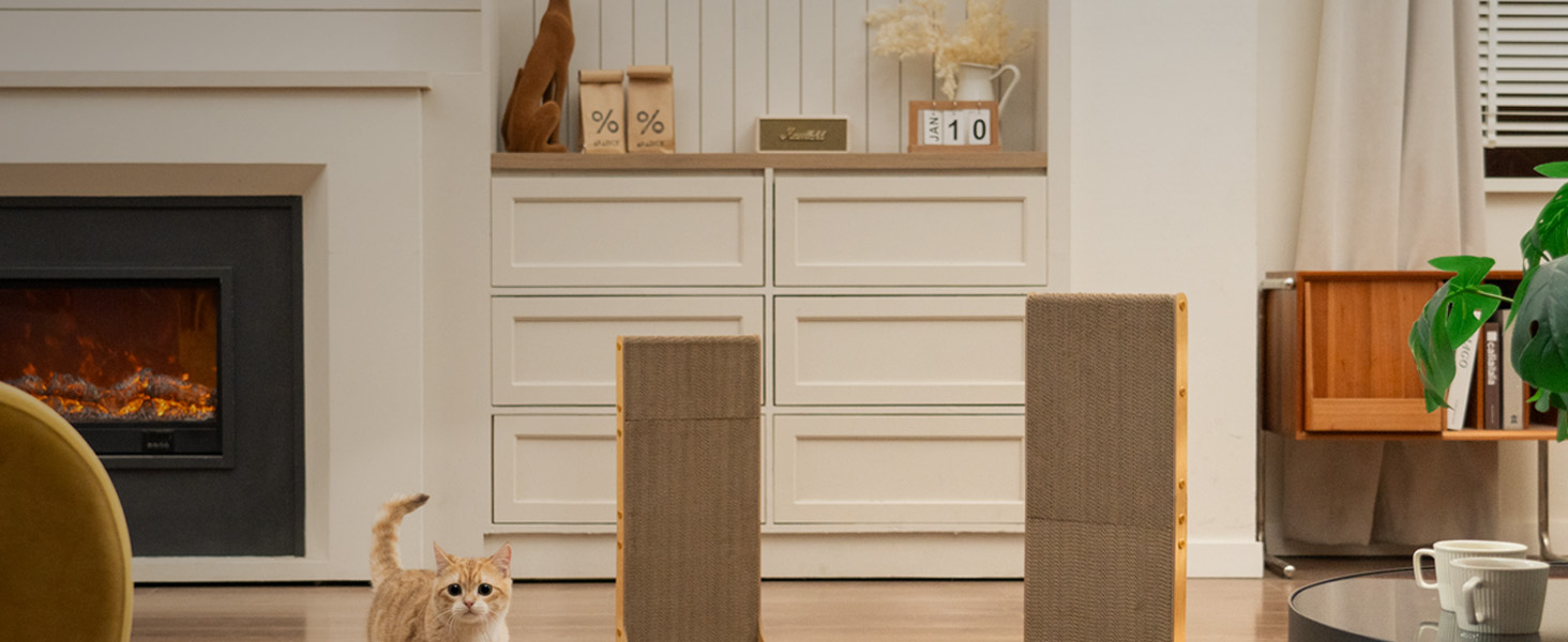 Кігтеточка для котів Conlun L-подібної форми, 58 см, настінний монтаж, вертикальна поверхня для дряпання, міцна картонна поверхня для захисту меблів, велика, біла (2 шт., світле дерево)