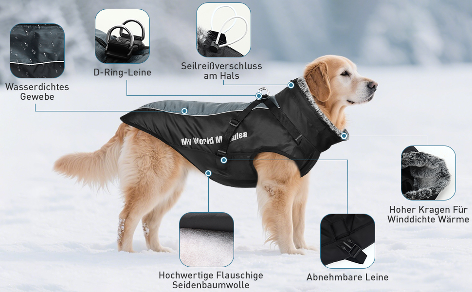 Зимовий теплий куртка для собак, водонепроникний, з кріпленням для повідка, для середніх собак (2XL)