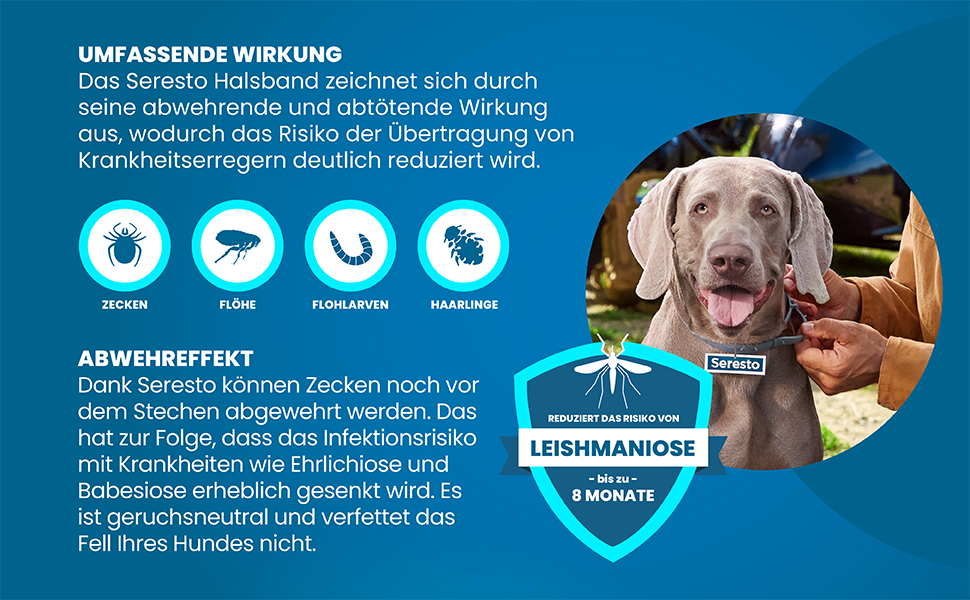 Нашийник Seresto® від Elanco для великих собак (від 8 кг): захист від бліх та кліщів на 7-8 місяців, довжина 70 см, вага 4,50 г + 2,03 г, 1 шт.