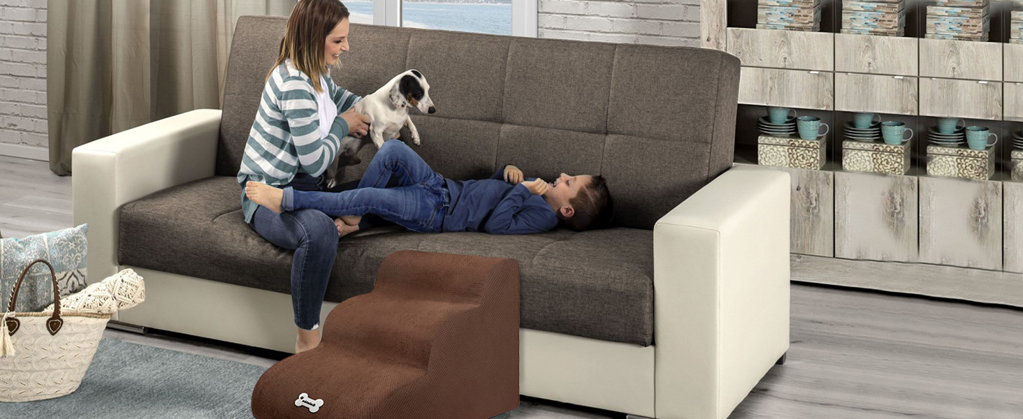 Сходинка для собак Galatée: м'яка, зручна, знімний чохол на блискавці, для легкого підйому, сірого кольору