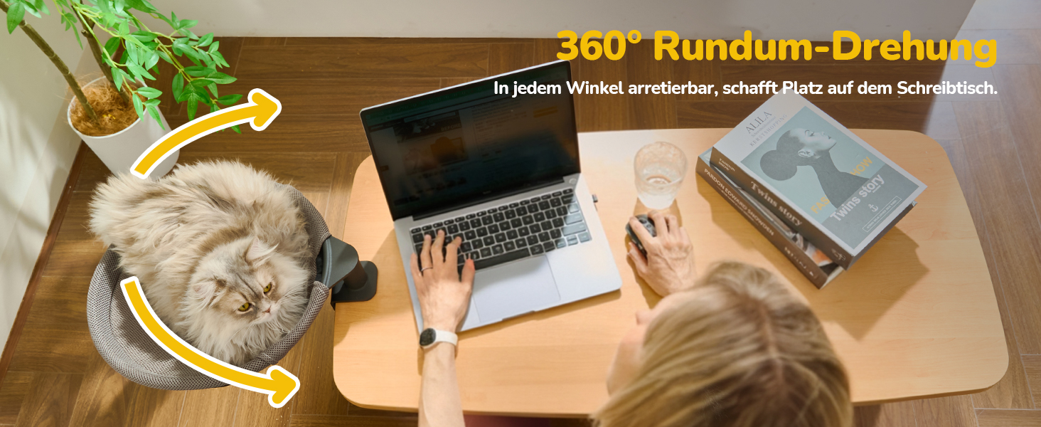 Кішка-гамак CATISM: крутиться на 360°, зручне ліжко-кошик для котів, сірий, 36x38 см, до 20 кг