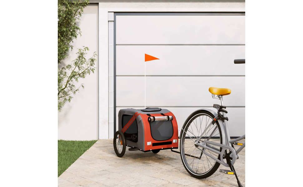 Фургон для собак VidaXL - чорний, 45 кг, з прапором та відбивачами, 133.5 x 69 x 73.5 см