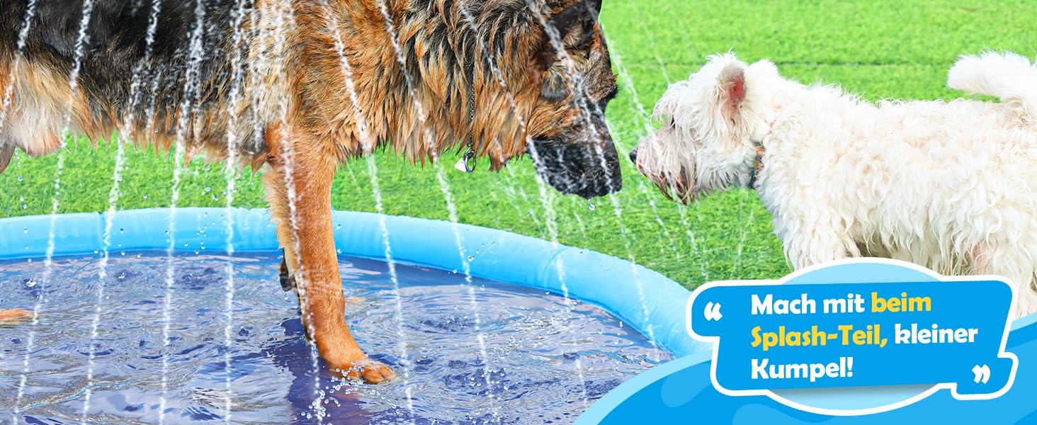 Басейн для собак Peteast великих і малих порід, дітей, 59 дюймів (150 см), розкладний, іграшка для води, антиковзаюча, блакитний