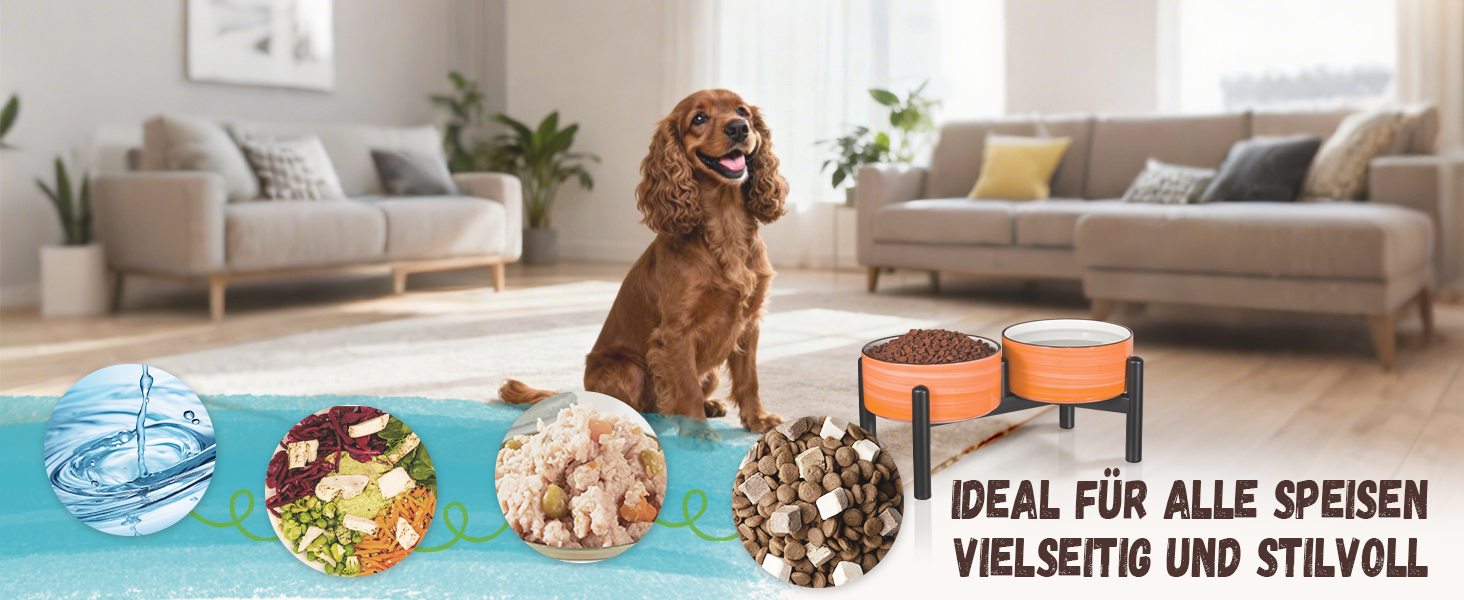 Керамічна годівниця для собак на підставці з нержавіючої сталі - подвійна годівниця для маленьких та середніх собак, антиковзаюча, для корму та води, 350г/660мл, 15см, блакитна