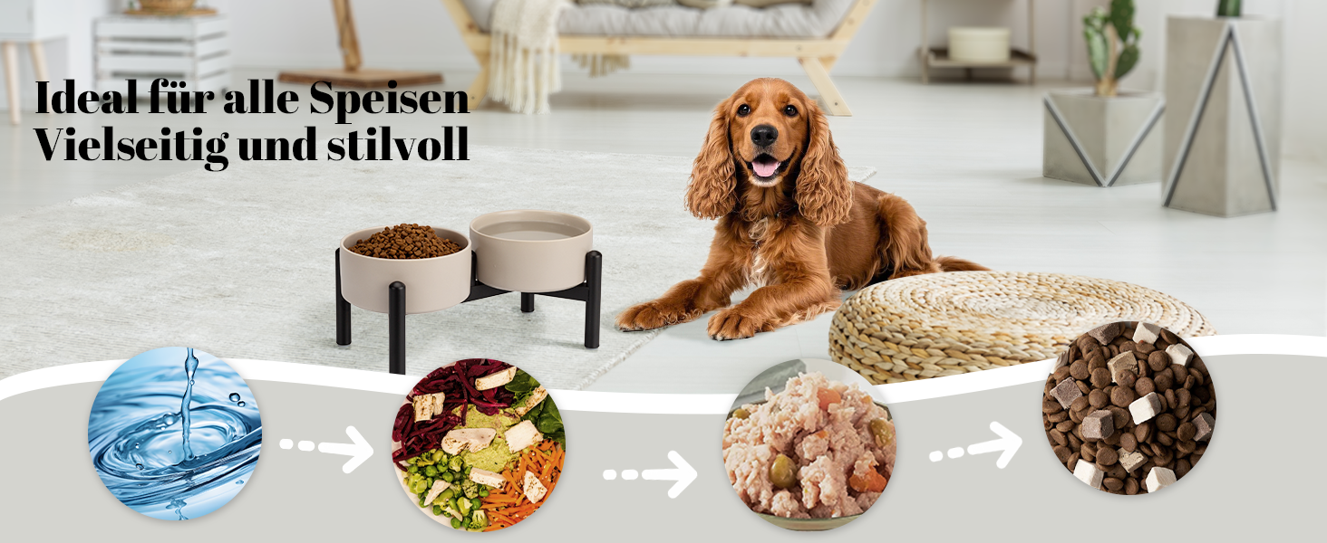 Набір мисок для собак на підставці: 2 миски з кераміки з нержавіючою підставкою, 850 мл, сірий колір. Ідеально для маленьких та середніх собак