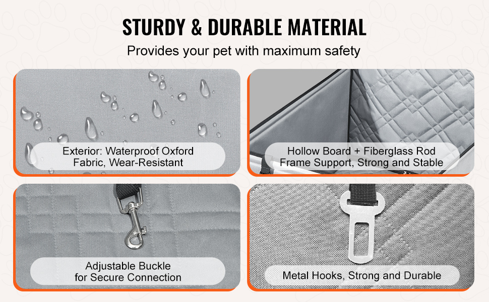 Автокрісло для собак VEVOR: водонепроникне, з підставкою, безпечне, для собак до 22 кг (Сірий)