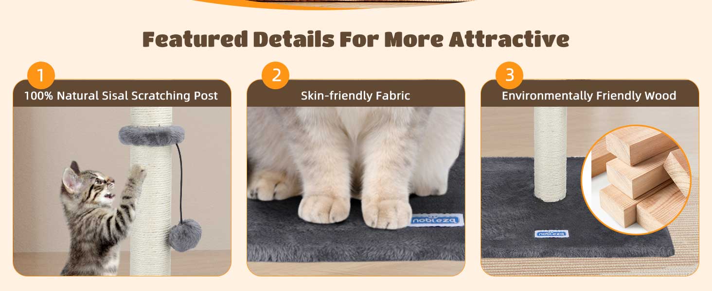 Котячий кігтетоп Nobleza, 80 см, сірий, з мотузкою та іграшкою