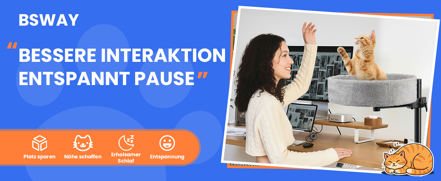 BSWAY ліжко для кота на стіл - без свердління, 360° обертання, регульована висота. Підвищене котяче ліжко над столом. Тримає кошеня/кота близько, робочий простір чистий. Ліжко для кота на стіл (Сірий, XL). Сірий XL