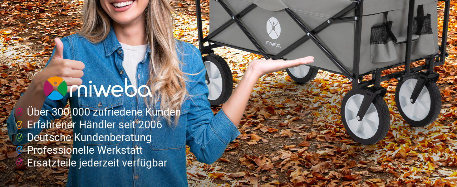 Складаний візок Miweba MB-35 | Вантажопідйомність 120 кг - для дітей, саду, пляжу | Чорний/Темно-сірий