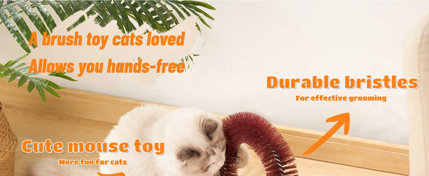 Happi N Pets Котячий дряпак із щіткою для самоочищення, масажер для котів, щітка для шерсті з міцною підставкою, котяча м'ята, інтерактивна іграшка-миша для кошенят