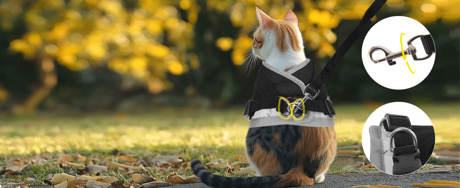 Нашийник для кота Bindokun з повідком, антивитік, комплект, чорний, S