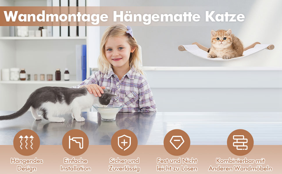 Підвісна лежанка для котів на стіну, набір для лазіння з масиву дерева з котячою сходинкою - стійке котяче ліжко, економне котяче меблеве рішення для сну, лазіння та відпочинку (підвісна лежанка + 2 сходинки)