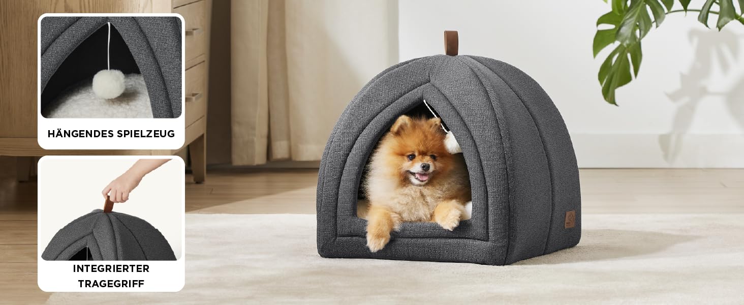 Кішка ліжко BEDSURE велике, 40x40x40 см, кішка печера, знімний плед Sherpa, іграшка, миється, темно-сірий