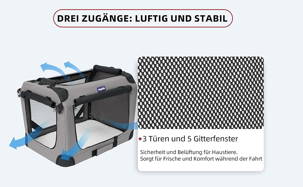 Транспортна переноска для котів та собак Petprsco, 60x42x42 см, сіра. Зігріваюча ковдра, складна миска та знімне покриття.