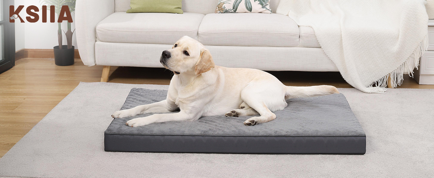 Ортопедичне ліжко для собак великих порід KSIIA, 91x68 см, знімний чохол, двостороннє, темно-сірий колір