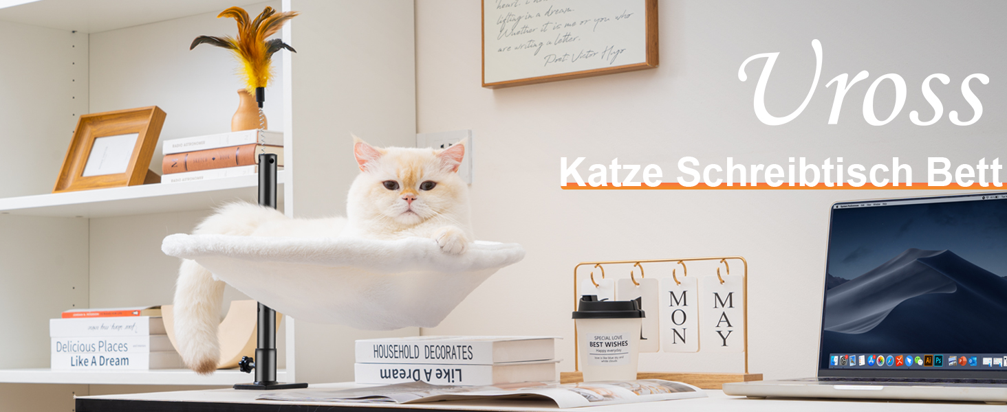 Крісло-гамак для котів Uross - 360° обертання, регульована висота, м'яка лежанка з 2 знімними чохлами, для дому та офісу, цілорічне використання (двошарове, бежеве)