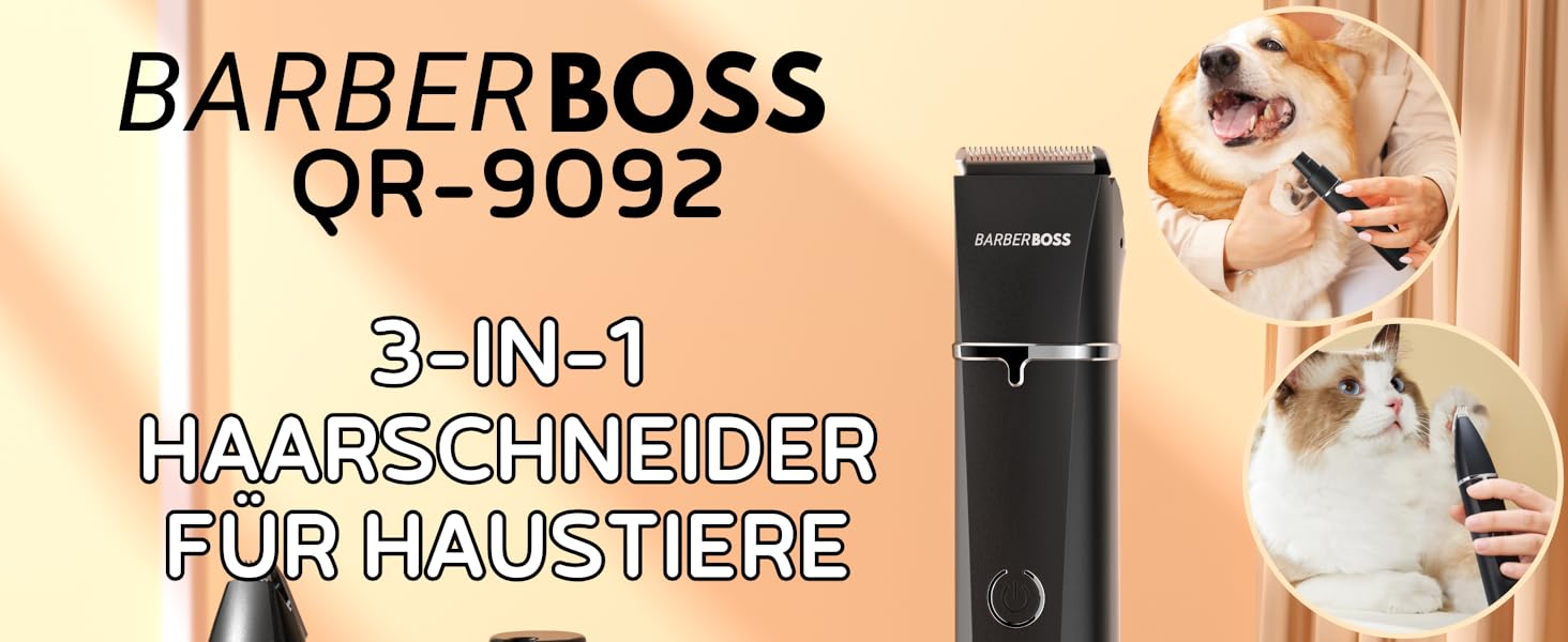 Набір для грумінгу собак BarberBoss QR-9092: триммер та машинка для догляду за шерстю, професійний набір для собак та котів