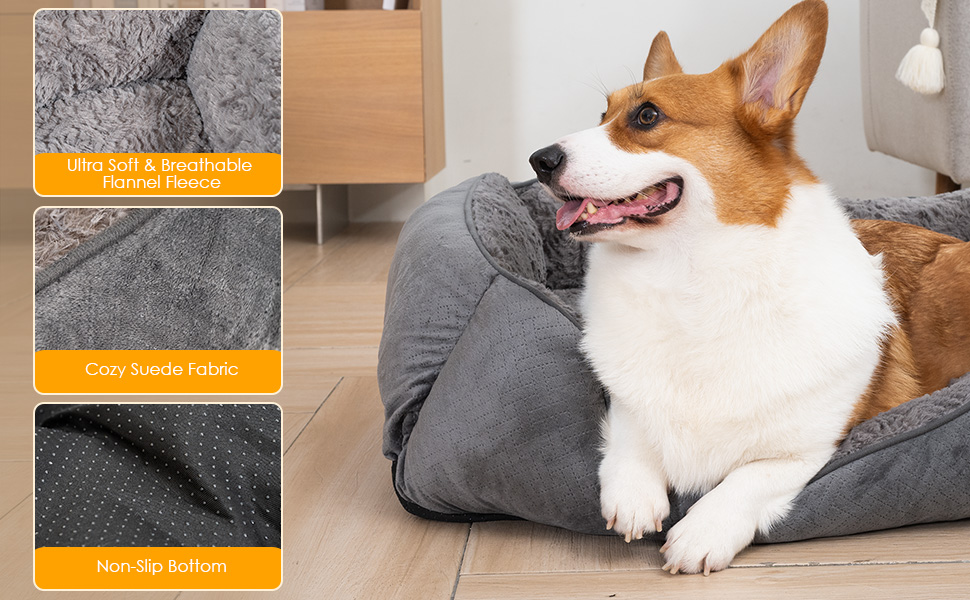 Крісло-ліжко для собак великих порід, м'яке, тепле, сіре, 76x61x23 см, з антиковзною основою