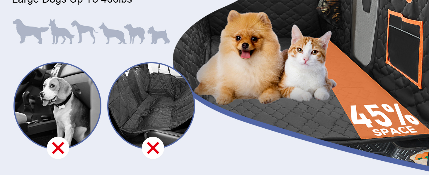 Захист для заднього сидіння автомобіля для собак - килимок для собак з твердим дном, 181 кг, водонепроникний захист сидіння для собак з сіткою, чорна гамак для собак для великих позашляховиків, позашляховиків, чорний з помаранчевим, L (147×75 см)
