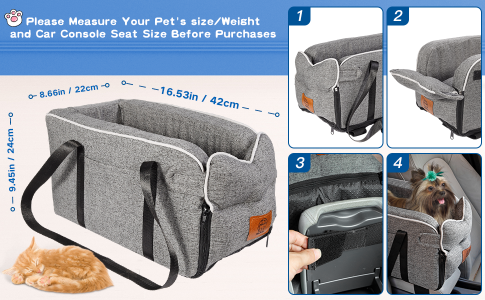 Автокрісло для собак до 5.4 кг | Універсальна консоль в авто | Знімне, миється | Безпечне автокрісло для тварин Pure Grey One Size