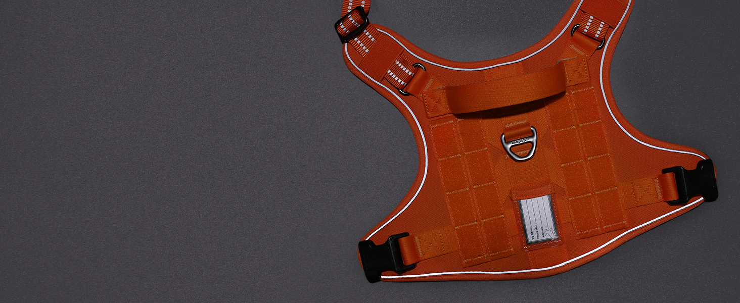 Нагрудник для собак Rabbitgoo середнього розміру, анти-тяга, регульований, з ручкою, міцний, тактичний, з металевими пряжками, для прогулянок (M, Помаранчевий)