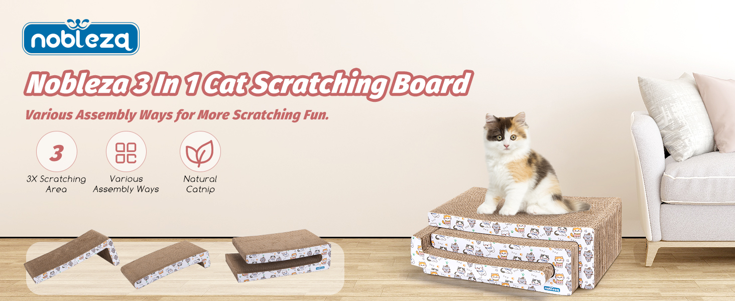 Кігтеточка для котів Nobleza Katze Kratzbrett 3 в 1 з котячою м'ятою, з екологічного картону, 43x24x15 см