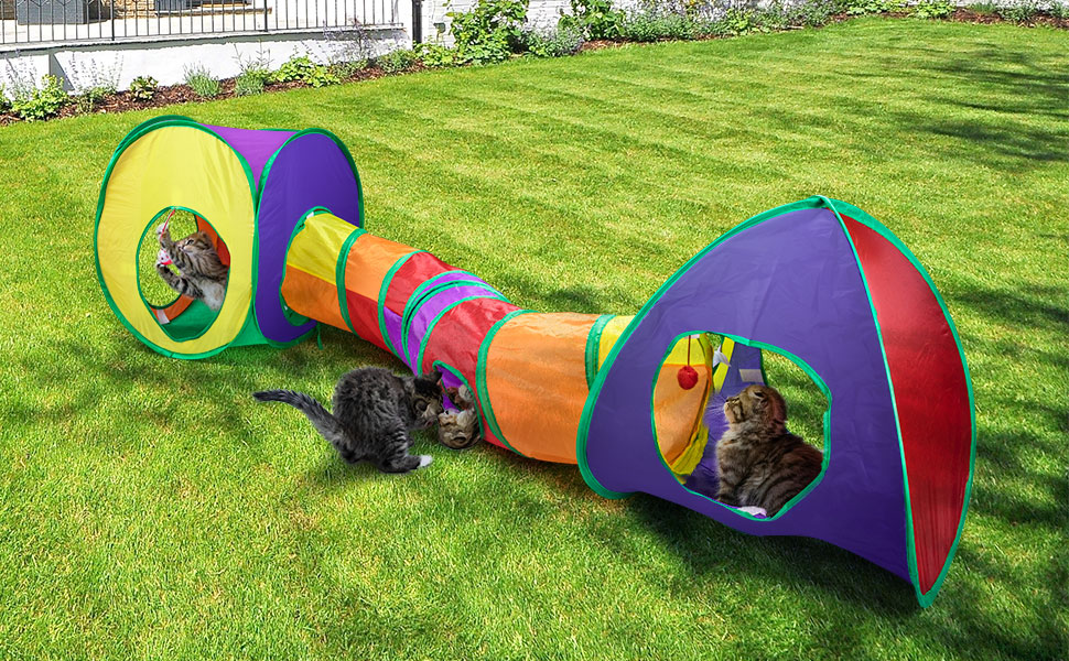 Туннель для котів 3 шт. Складаний тунель-іграшка для кошенят, цуценят та кроликів - ідеально для дому та на вулицю