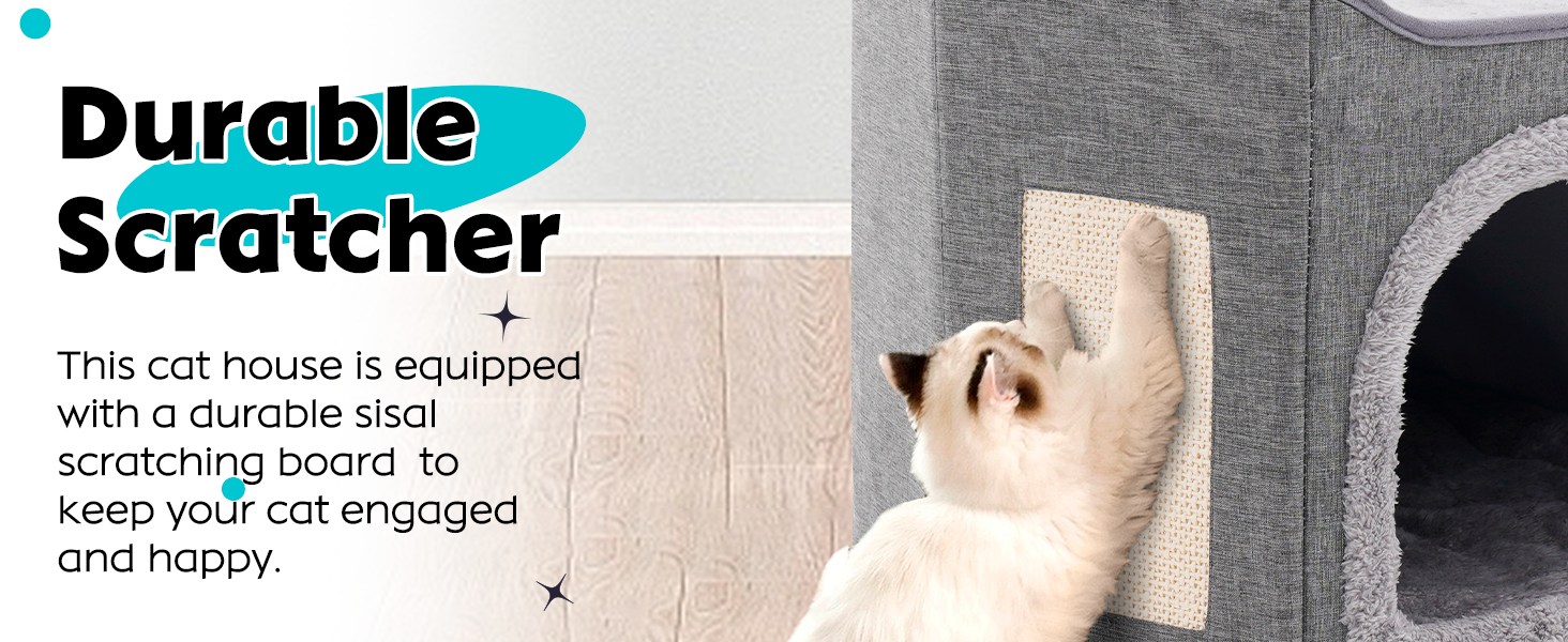 Кіт Будинок для котів у приміщенні, велика кімната для котів з когтеточкою, 2-ярусне ліжко для котів, будинок-печера для маленьких та середніх тварин, сірий