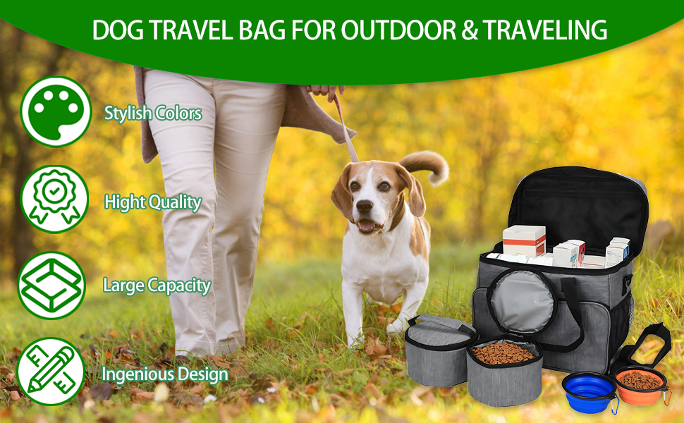 Транспортна сумка для собак та котів на 2 собак, для подорожей, з місткими кишенями та складаними мисками