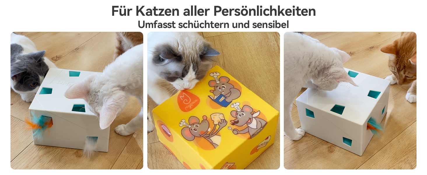 Інтерактивна іграшка для котів Migipaws 3 в 1: MigiBox з 12 отворами, електрична, з підсвічуванням, паперова, для розваги котів, перезаряджається