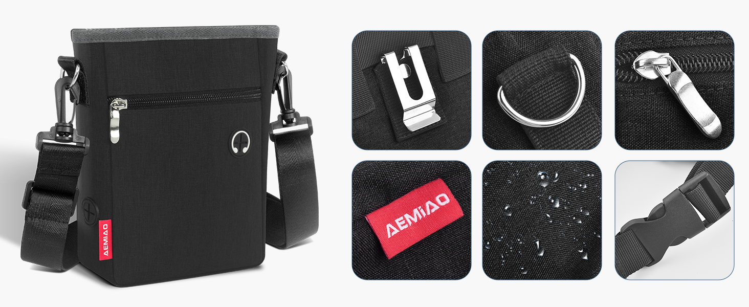 Лекарства для собак з магнітною застібкою, сумка для дресирування собак з знімною внутрішньою кишеню, багатофункціональна сумка для ласощів для собак зі змінним дозатором відходів, сіра (чорна)