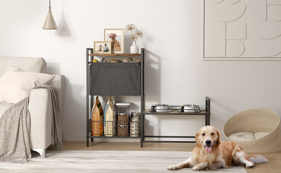 Підвищений миска для собак Bikoney з місцем для зберігання – годівниця та поїлка з кошиком для іграшок, шафка-годонавча для маленьких, середніх та великих собак, органайзер для аксесуарів для тварин