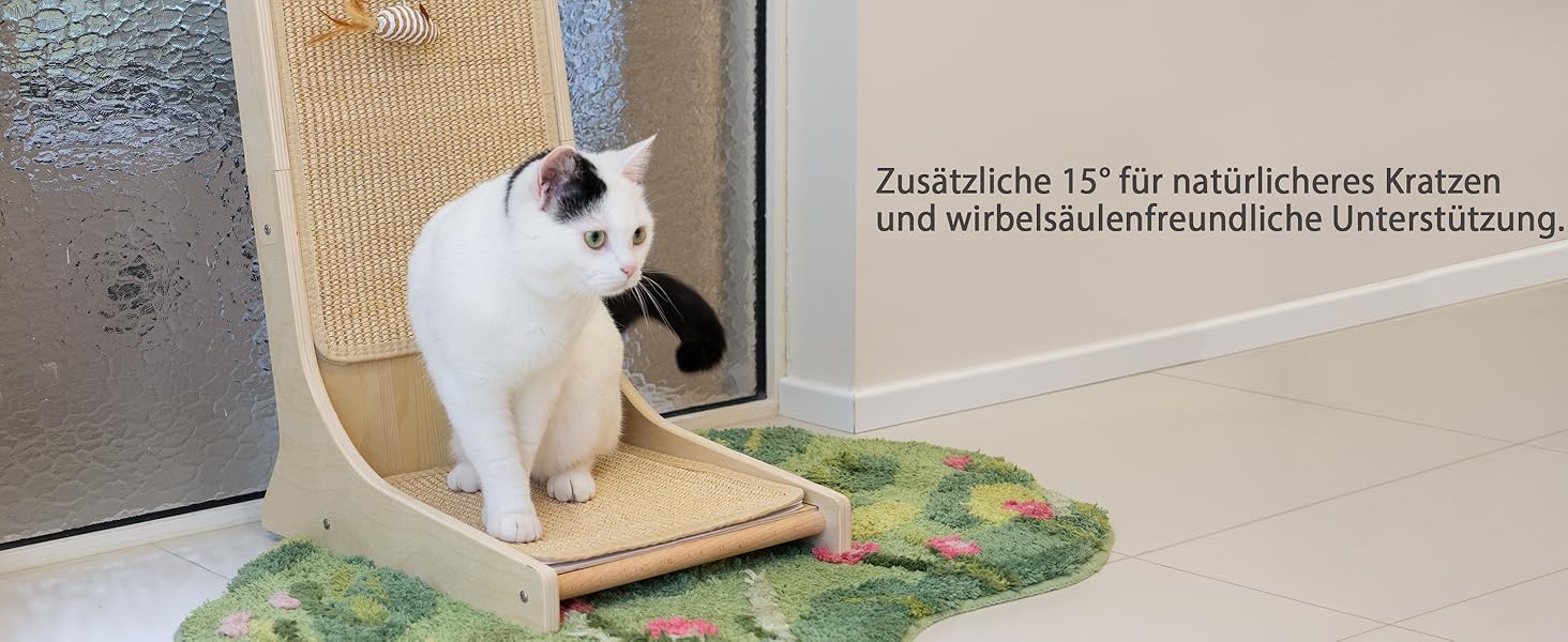 PETKARAY Котяче дряпальний борд з сизалю, 66 см, L-подібний, 105° вертикальна поверхня для дряпання, з іграшками, для стіни та кута