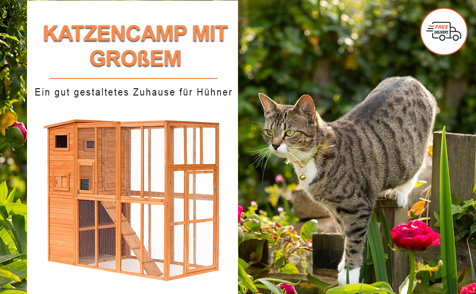 Кітложка InTheMarket з великим вольєром, повністю закрита, багатоповерховий будиночок, міцна конструкція, асфальтовий дах, 190 x 84 x 175 см