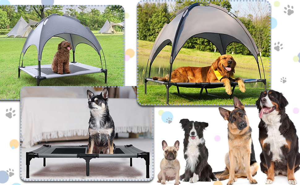 Лежанка для собак з балдахіном, велика, 92 x 76 x 92 см. Водонепроникна, з дихаючим мереживним полотном. Підходить для кемпінгу та пляжу.