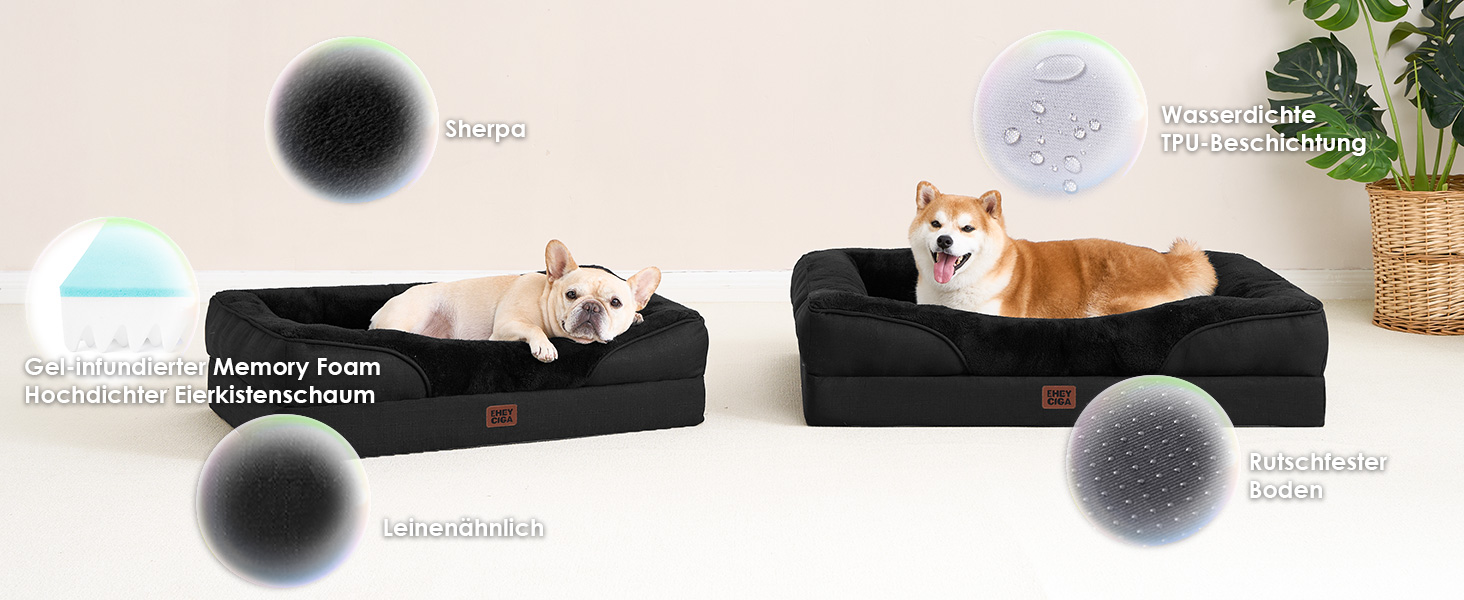 Ортопедичне ліжко для собак великих порід EHEYCIGA, 106.5x76x18.5 см, з піною з пам'яті, миється, водонепроникне, чорне