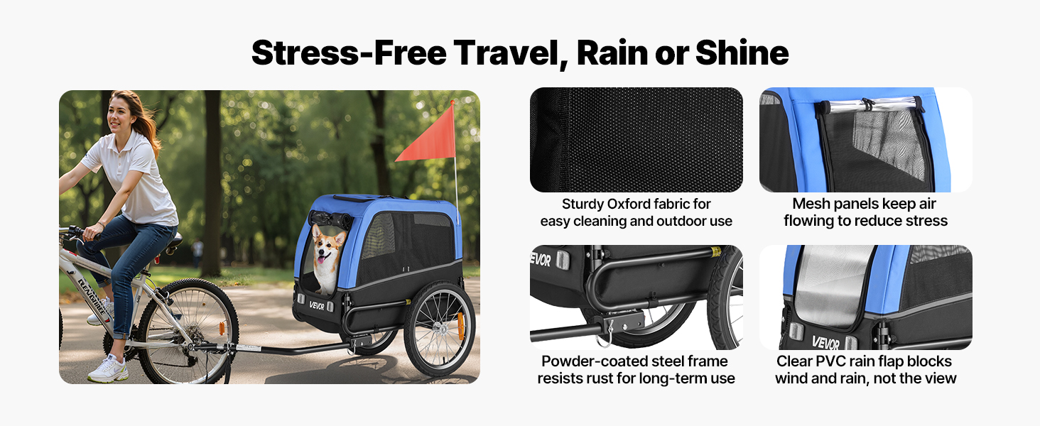 Фаркоп для собак VEVOR, до 30 кг, велосипедний причіп для собак, складаний, універсальний, з відбивачем та прапорцем