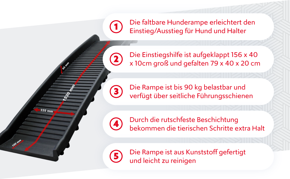 Рампа для собак Wiltec, 156 x 40 см, складана, з пластику, до 90 кг, антиковзка