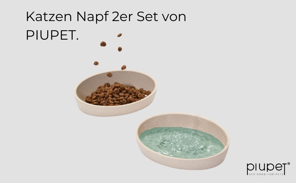 Набір мисок для котів PiuPet® 2 шт. | Миски для котів з неслизьким дном | Миски для корму котів, придатні для миття в посудомийній машині | Плоскі та широкі миски для котів 230 мл | Бежевий/Сірий