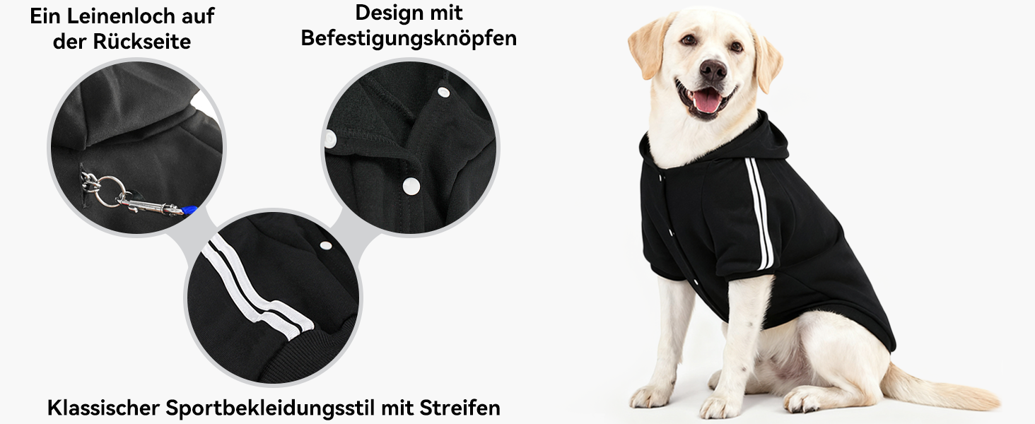 Теплий собачий пуловер NAMSAN для великих собак: зимовий одяг, худі з кнопками (6XL, чорний)