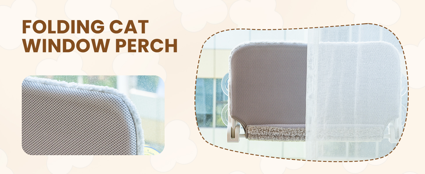 Кішка лежанка на вікно MEWOOFUN - 54x30см, бежева, для котів, до 18кг