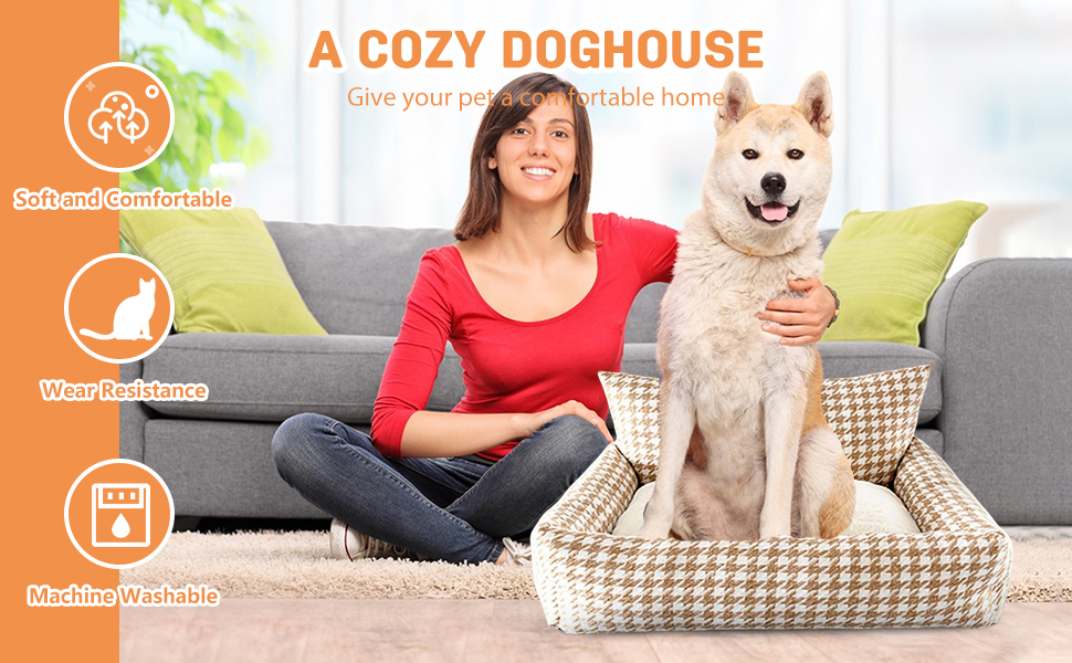 Ортопедичне ліжко для собак PETCUTE, зручний лежак для котів та собак середніх та великих порід, світло-коричневий колір, знімний коврик