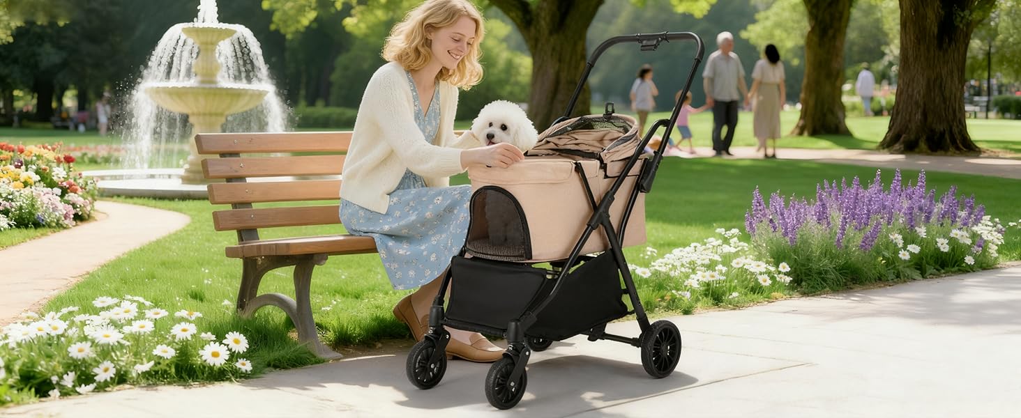 Візок для собак та котів MAMIZO, складаний, до 20 кг, рожевий