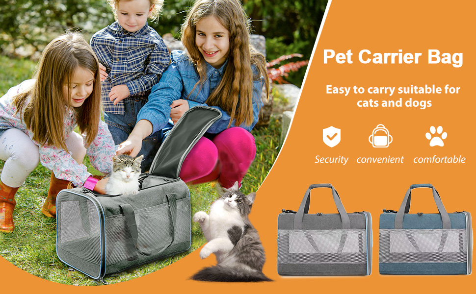 Транспортна переноска для кота KunpengZen, переноска для собаки, складана, з регульованим плечовим ременем, знімним плюшевим матрацом, для котів до 7.5 кг, для подорожей, авто, до ветеринара, блакитна