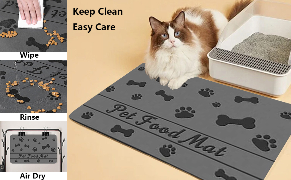 Килимок для годівлі котів та собак: супер вбираючий, неслизький, 30x50 см (Сірий)