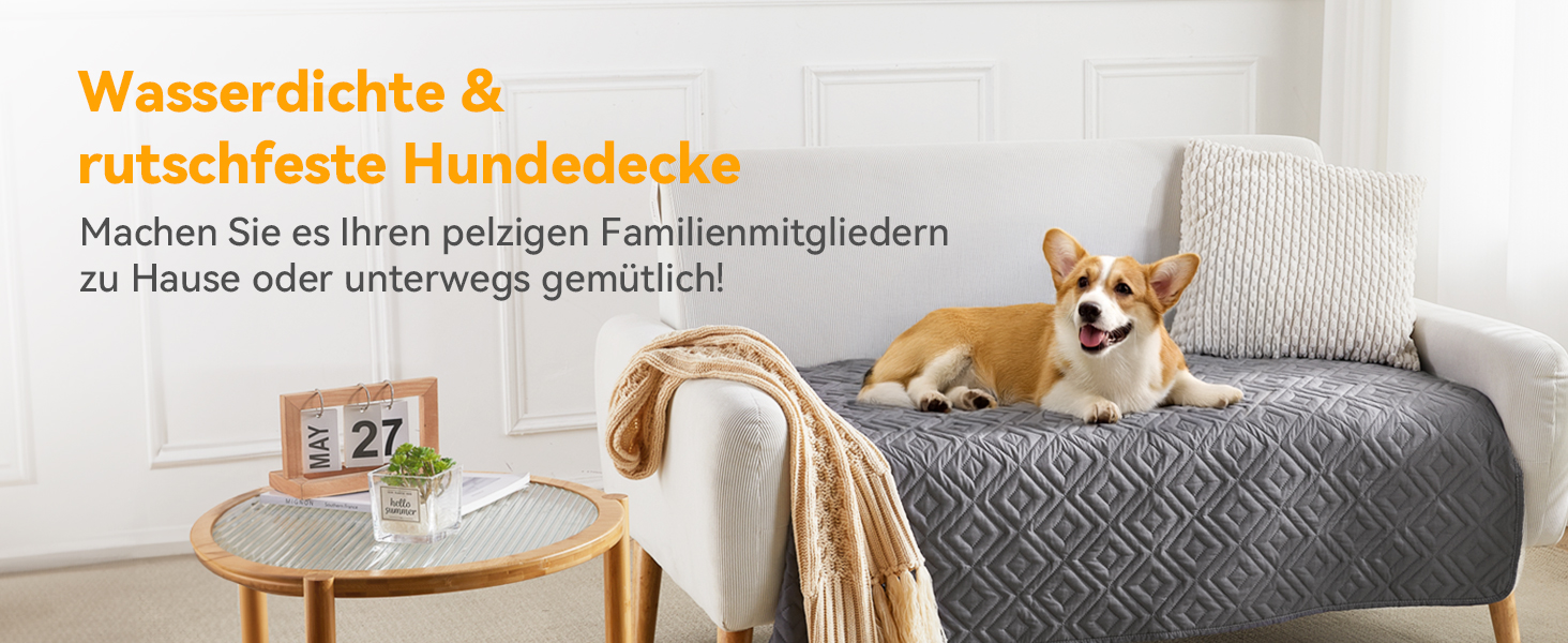 Водонепроникний килимок для собак, антиковзкий та пральний, ковдра для собак та котів, захисна ковдра від шерсті та подряпин для дивану, ліжка, автокрісла (Сірий, 127x152 см)