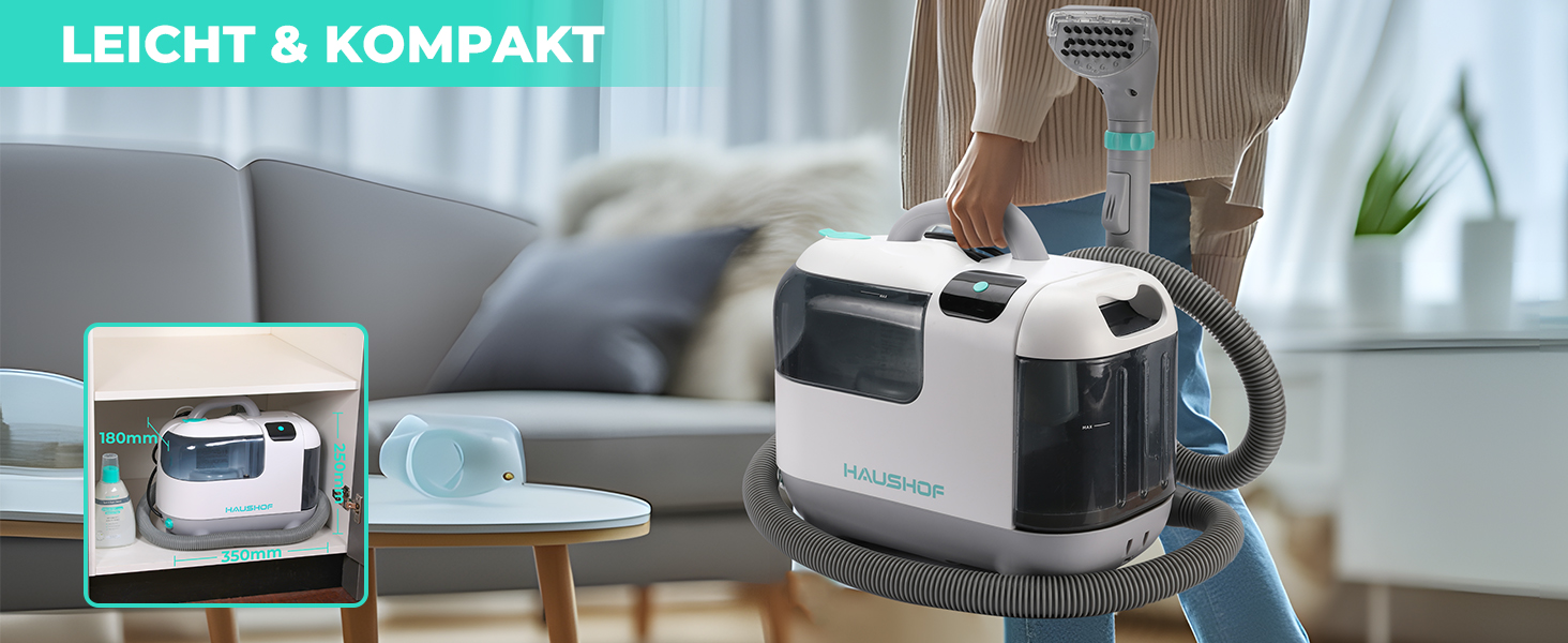 миюча пилосос з паровою функцією HAUSHOF StainZapper Vapo, для килимів, диванів, авто, з підігрівом води та високою температурою пари, з миючим засобом
