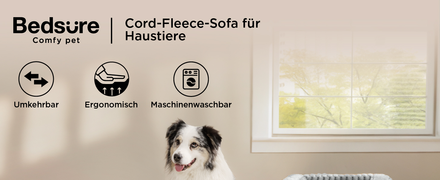 Ортопедичне ліжко для собак середніх порід BEDSURE - 76x51x16.5 см. Водонепроникне диванчик для собак з Memory Foam та Eierkarton-Schaum, знімний Cord-чехол, сірий.