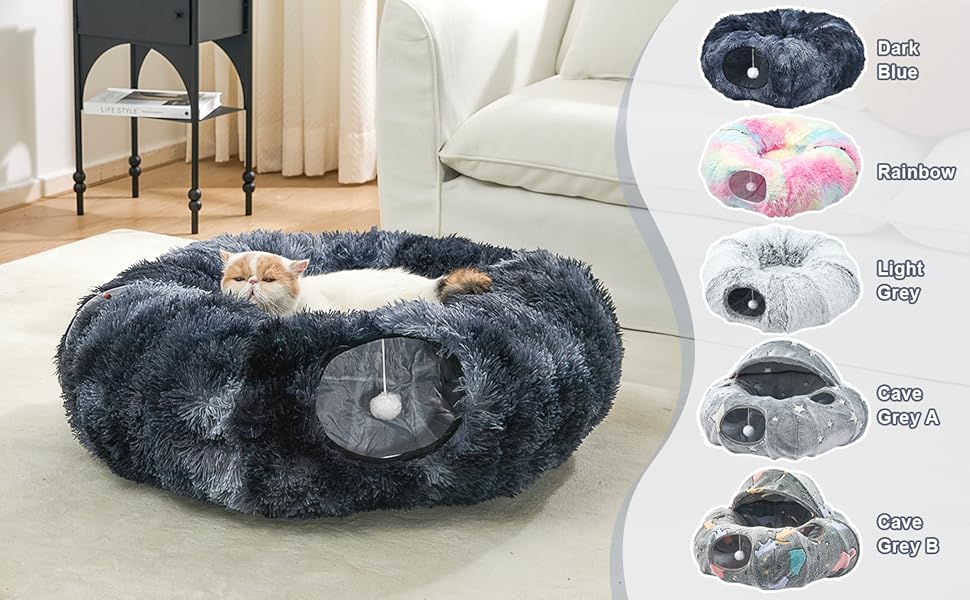 Туннель для котів Jiupety з лежаком, великий, темно-синій. Розкладний тунель-іграшка для котів, кроликів та хоряків. XXL