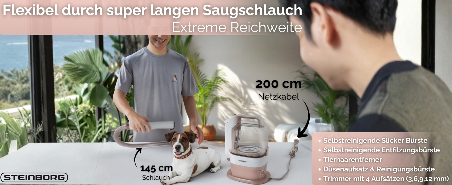 Машина для стрижки шерсті тварин Steinborg® з пилососом 13.500 Pa, професійний набір для догляду за собаками та котами